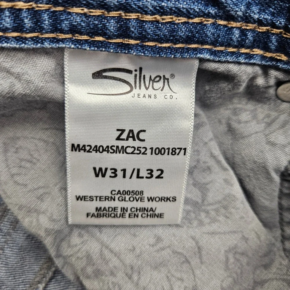 Silver Zac Relaxed Fit Straight Jeans Men's 31x32 EMC Denim Flap Pocket Med Wash
